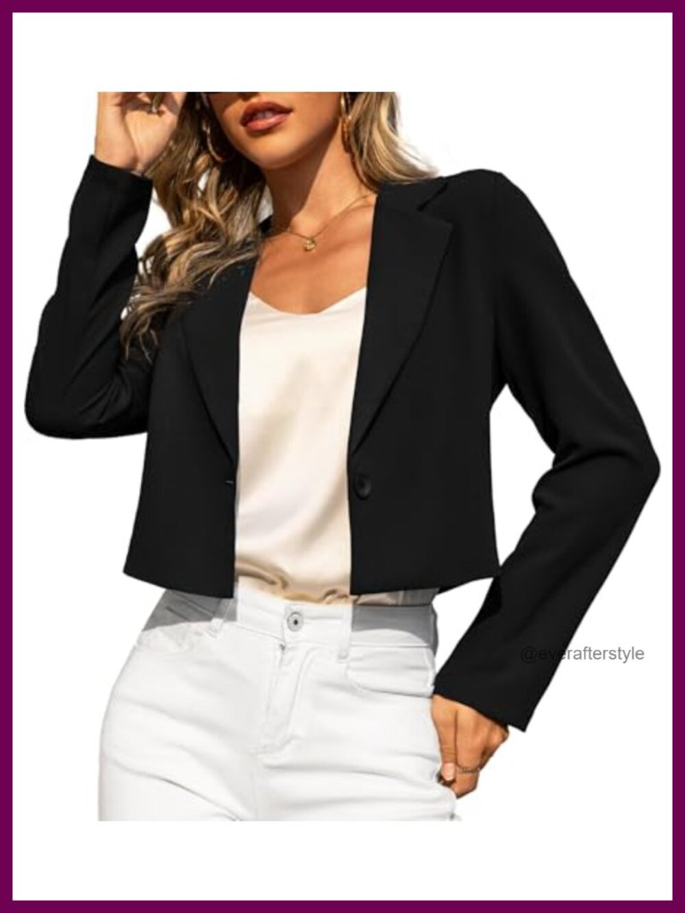 Cropped Blazer Single Button Notch Lapel 100% Polyester